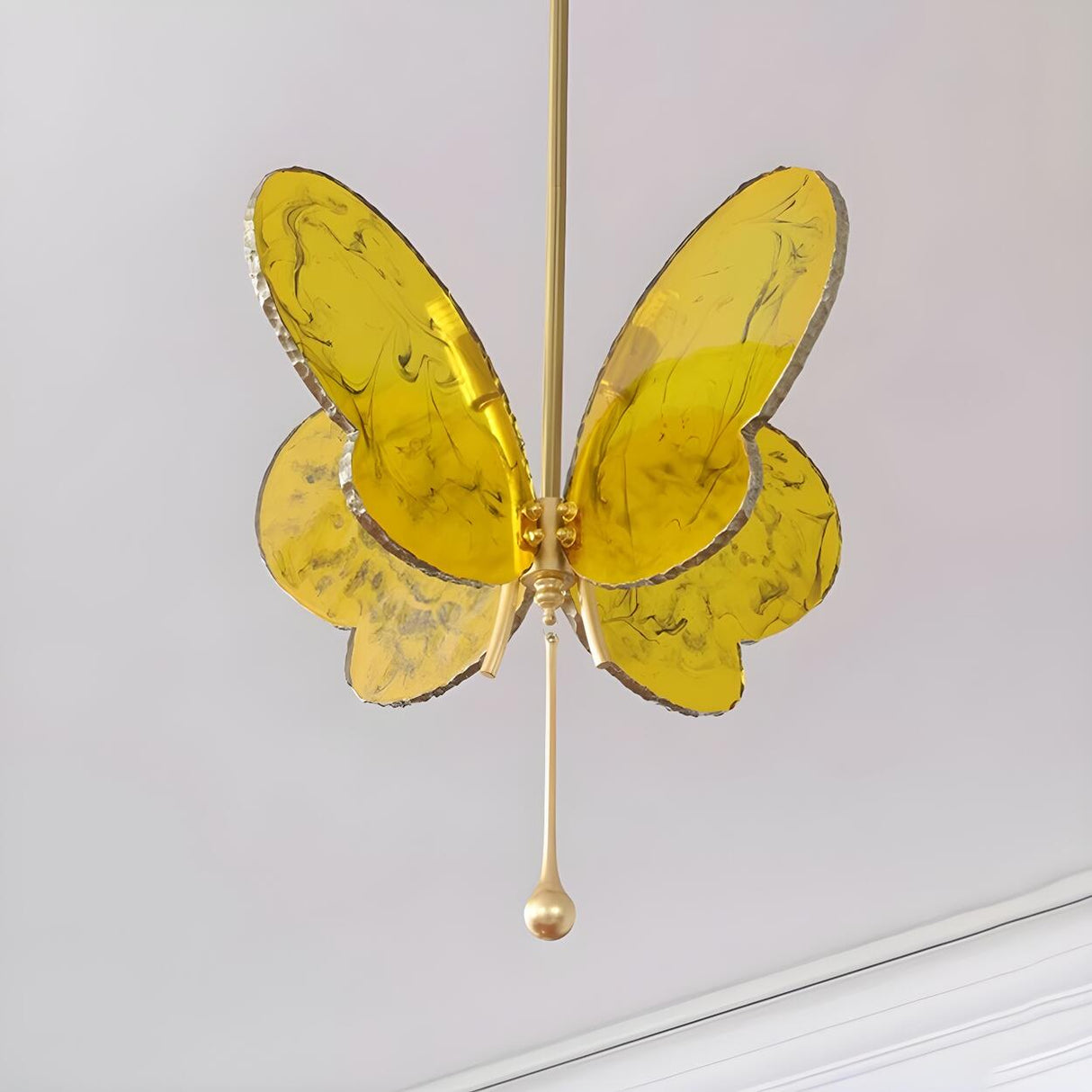 Unique Yellow Clear Glass Artistic Butterfly Pendant Light Image - 12