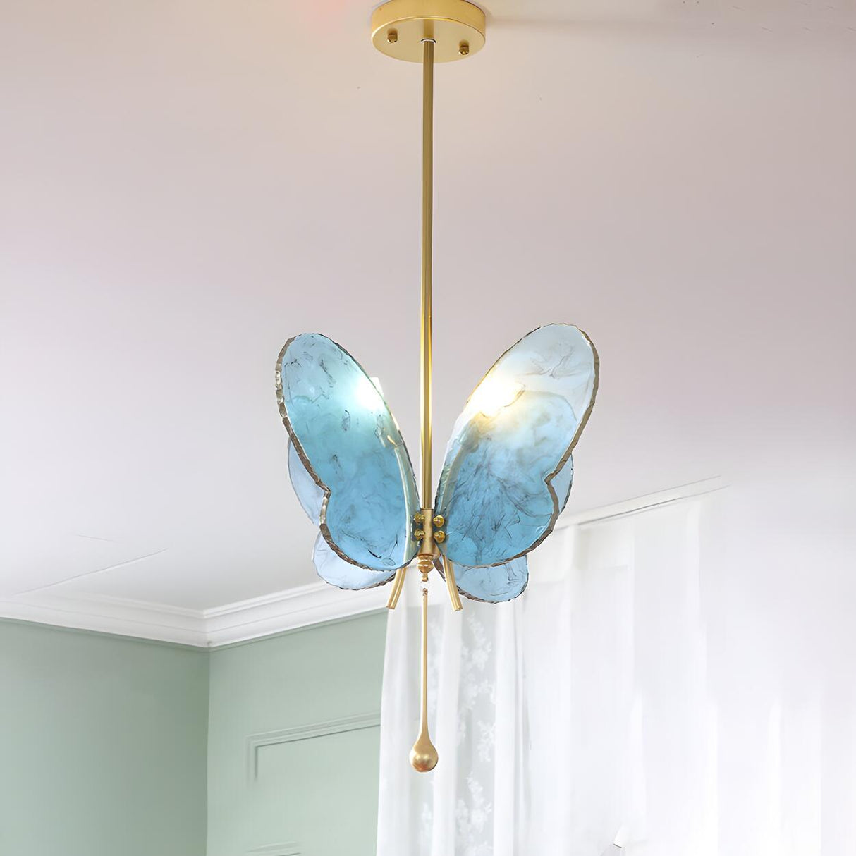 Unique Yellow Clear Glass Artistic Butterfly Pendant Light Image - 13