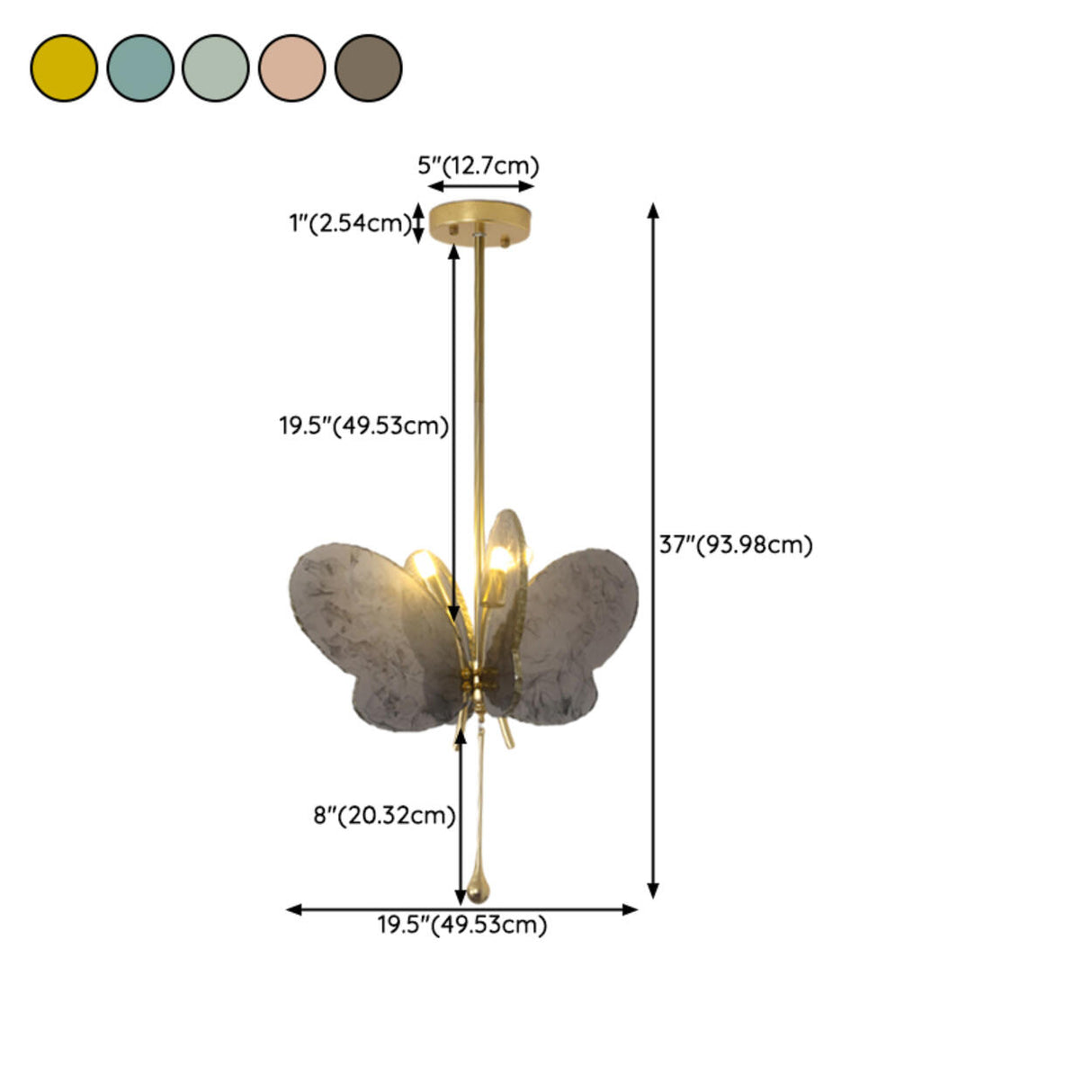 Unique Yellow Clear Glass Artistic Butterfly Pendant Light 