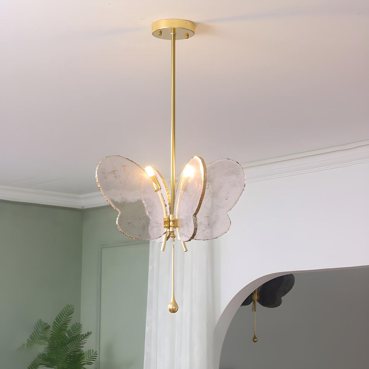 Unique Yellow Clear Glass Artistic Butterfly Pendant Light Image - 2