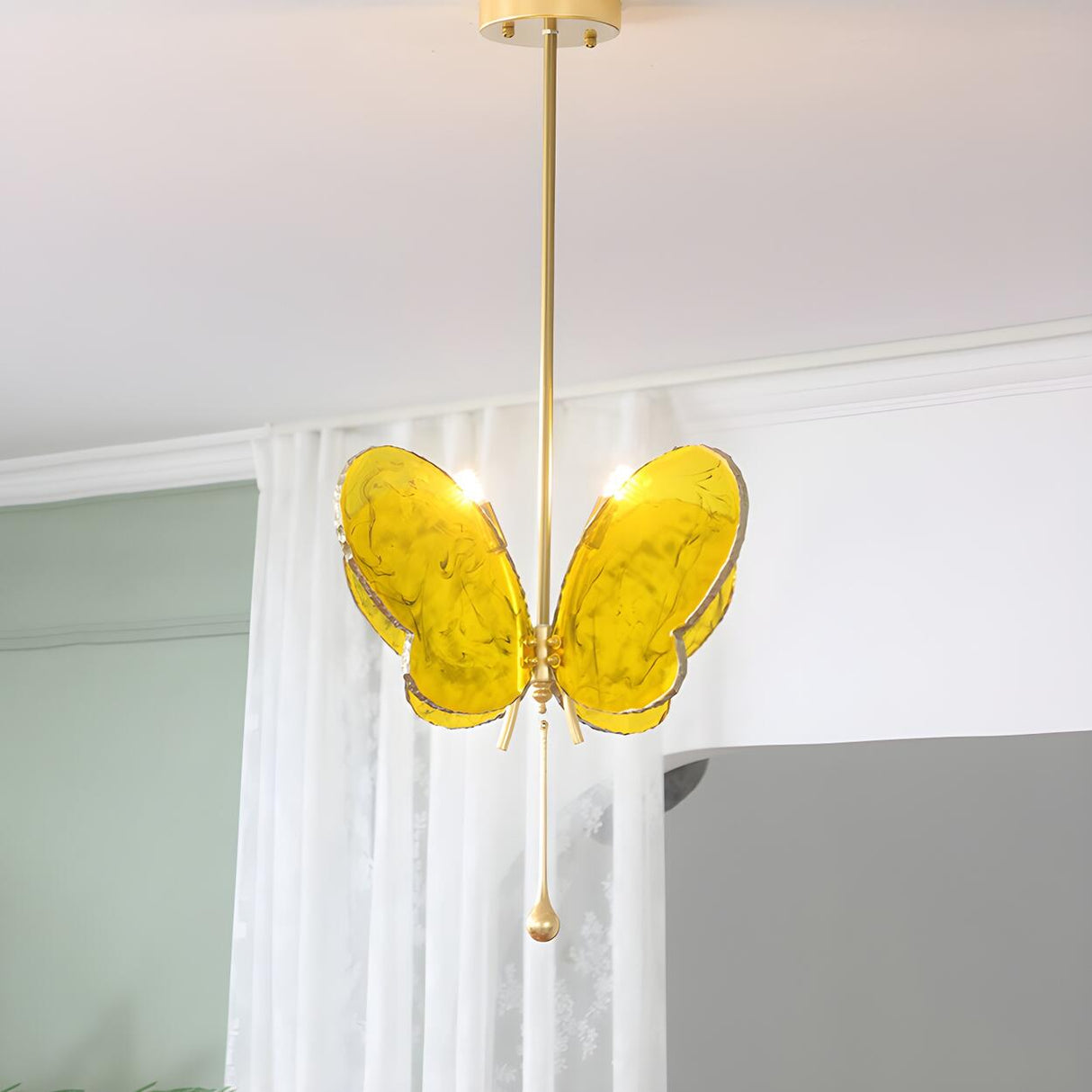 Unique Yellow Clear Glass Artistic Butterfly Pendant Light Image - 4