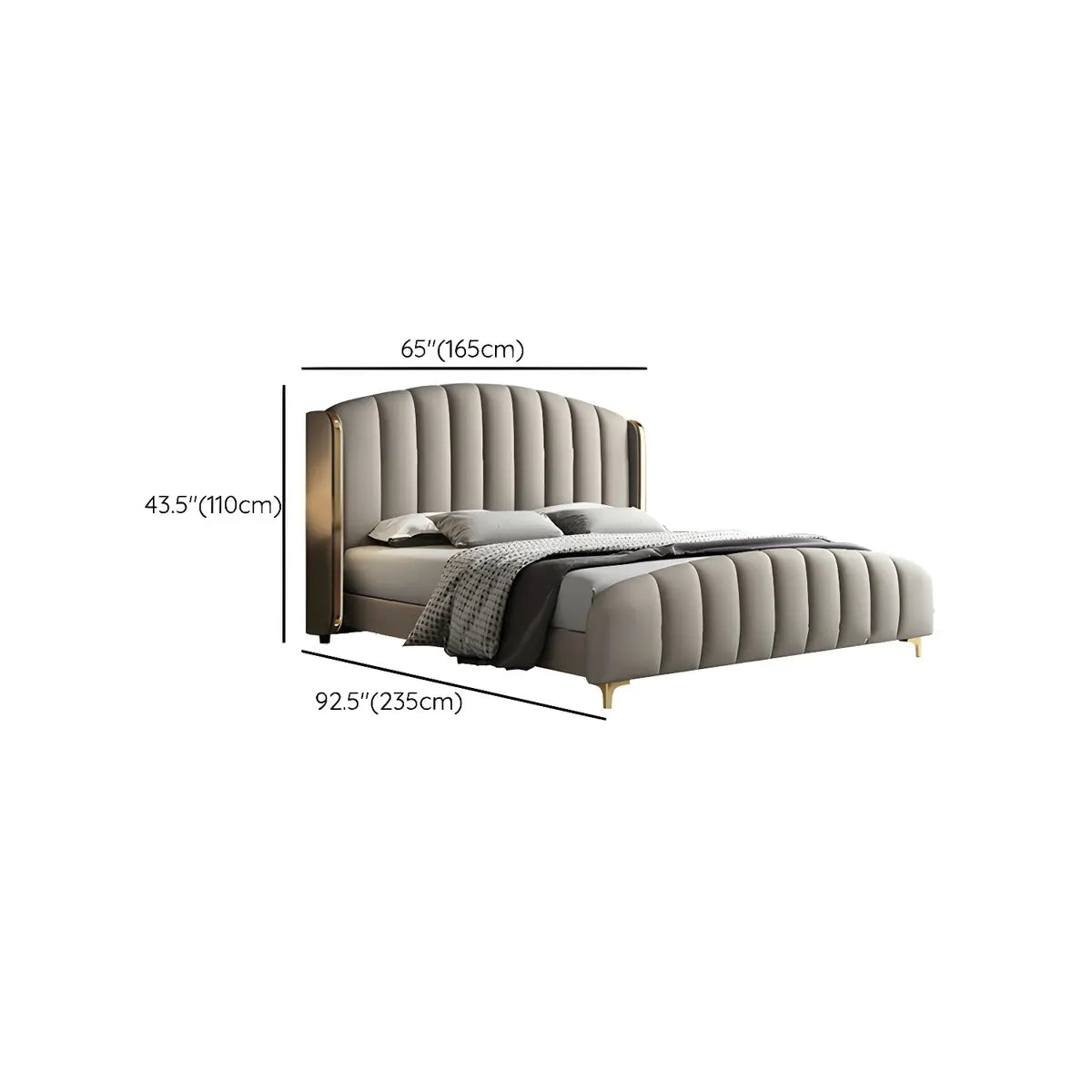 Upholstered Beige Headboard and Footboard Queen Wingback Bed 