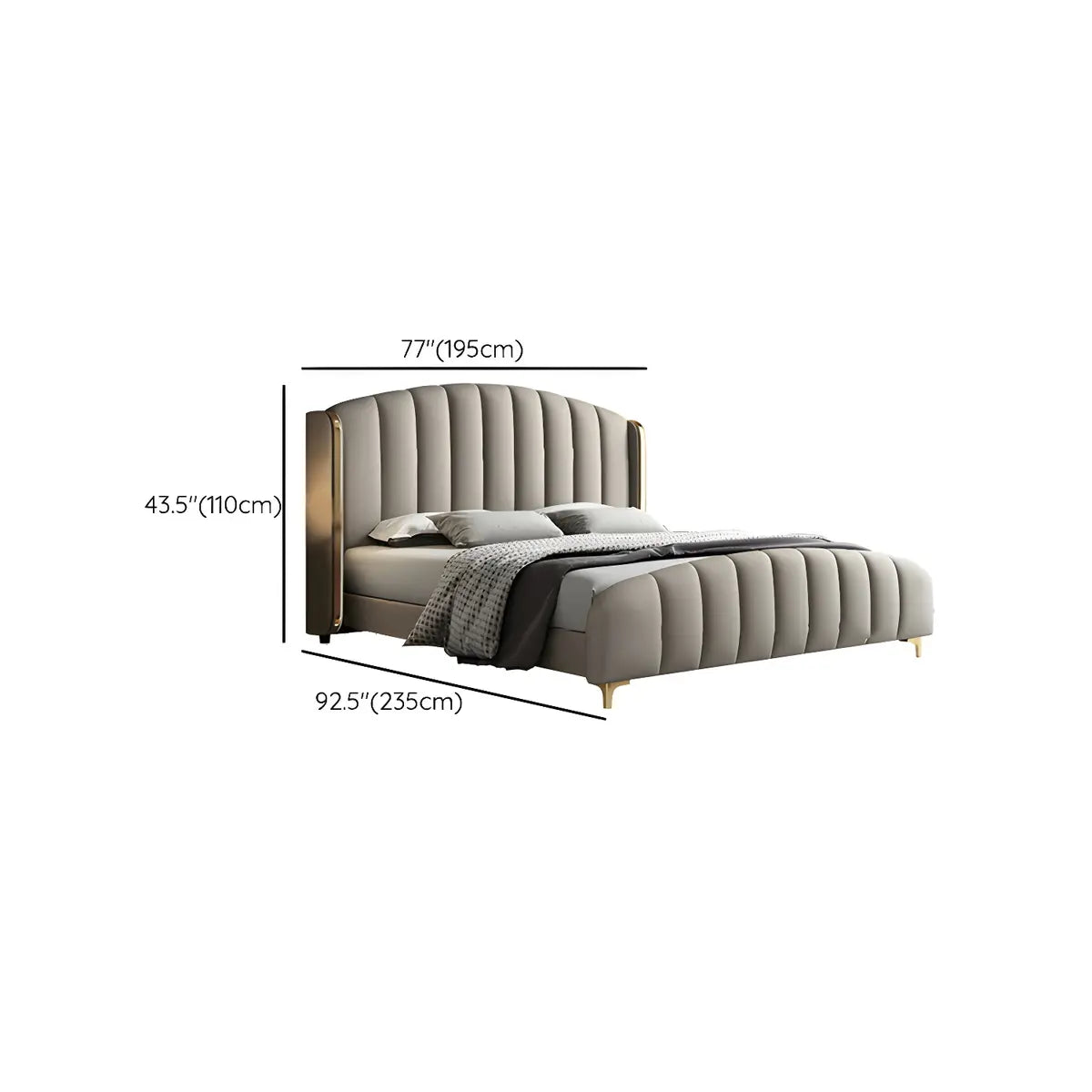 Upholstered Beige Headboard and Footboard Queen Wingback Bed Image - 11