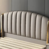 Upholstered Beige Headboard and Footboard Queen Wingback Bed Image - 7