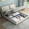 Upholstered Beige Headboard Lift Up Storage Wingback Bed Image - 4