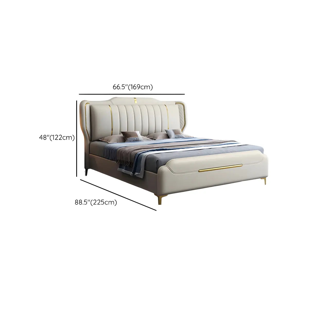 Upholstered Beige Queen Wingback Bed with Lift Up Storage 