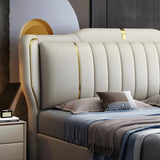 Upholstered Beige Queen Wingback Bed with Lift Up Storage Image - 4