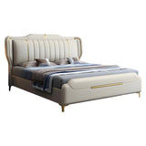 Upholstered Beige Queen Wingback Bed with Lift Up Storage Image - 5