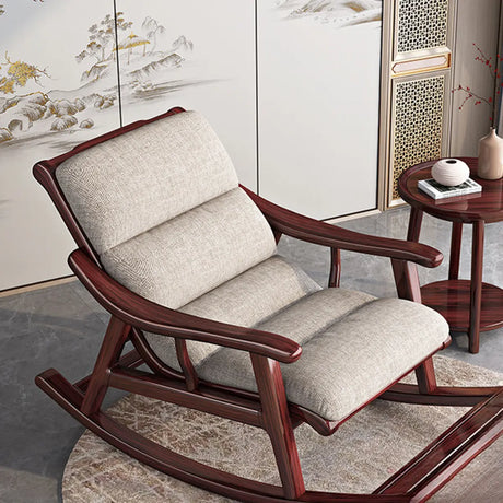 Upholstered Brown Wood Leg Track Arms Rocking Chair Image - 1