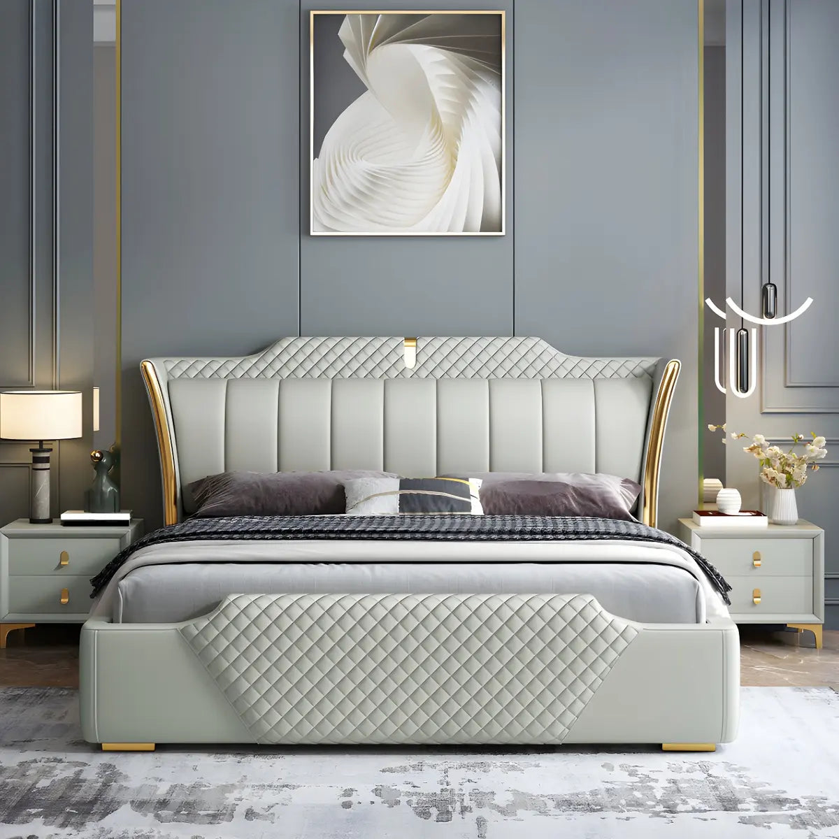 Upholstered Green Queen Wingback Storage Bed with Footboard Image - 1