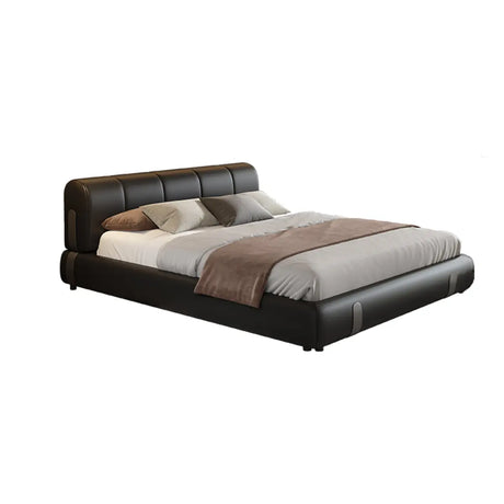 Upholstered Headboard Leather Black King Lift Storage Bed Image - 2