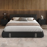 Upholstered Headboard Leather Black King Lift Storage Bed Image - 3