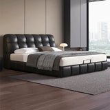 Upholstered Headboard Leather Black King Lift Up Storage Bed Image - 1