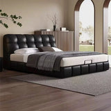 Upholstered Headboard Leather Black King Lift Up Storage Bed Image - 2