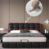 Upholstered Headboard Leather Black King Lift Up Storage Bed Image - 4