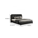 Upholstered Headboard Leather Black Queen Tufted Panel Bed Image - 10