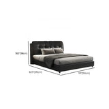 Upholstered Headboard Leather Black Queen Tufted Panel Bed Image - 11