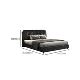 Upholstered Headboard Leather Black Queen Tufted Panel Bed Image - 12