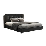 Upholstered Headboard Leather Black Queen Tufted Panel Bed Image - 2