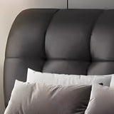 Upholstered Headboard Leather Black Queen Tufted Panel Bed Image - 3