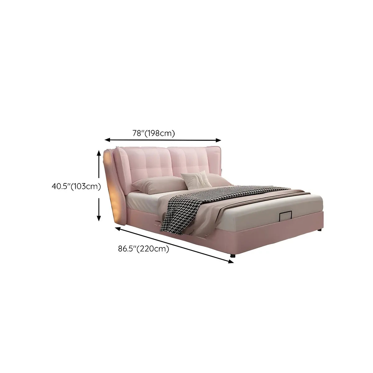 Upholstered Headboard Leather Pink Wingback Bed with Storage Image - 11