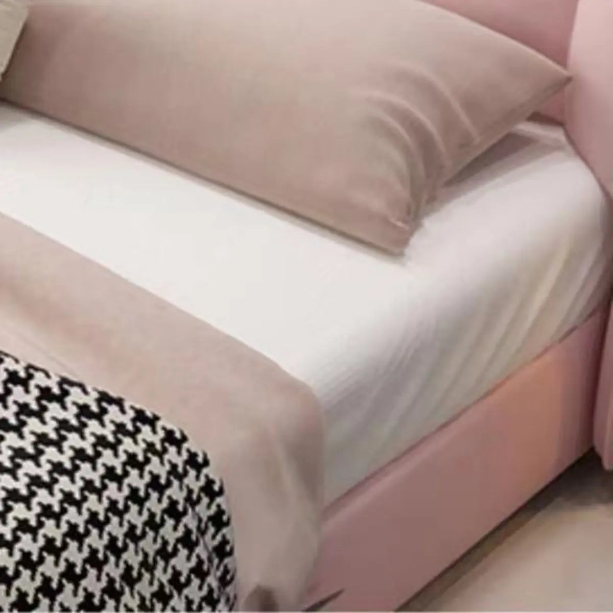 Upholstered Headboard Leather Pink Wingback Bed with Storage Image - 6