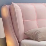 Upholstered Headboard Leather Pink Wingback Bed with Storage Image - 7