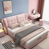 Upholstered Headboard Leather Pink Wingback Bed with Storage Image - 8