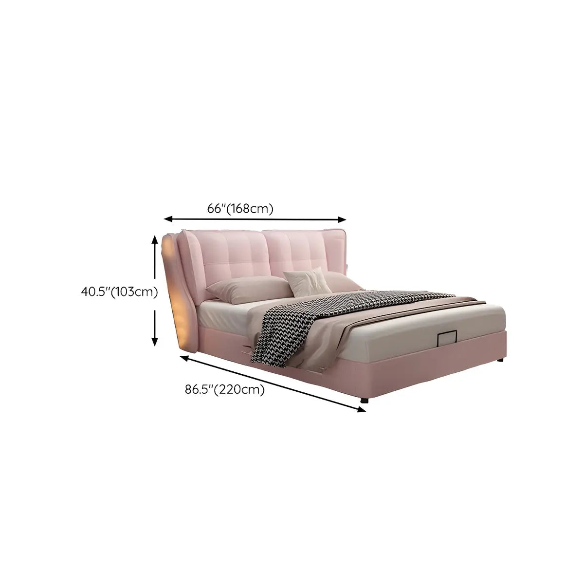 Upholstered Headboard Leather Pink Wingback Bed with Storage 