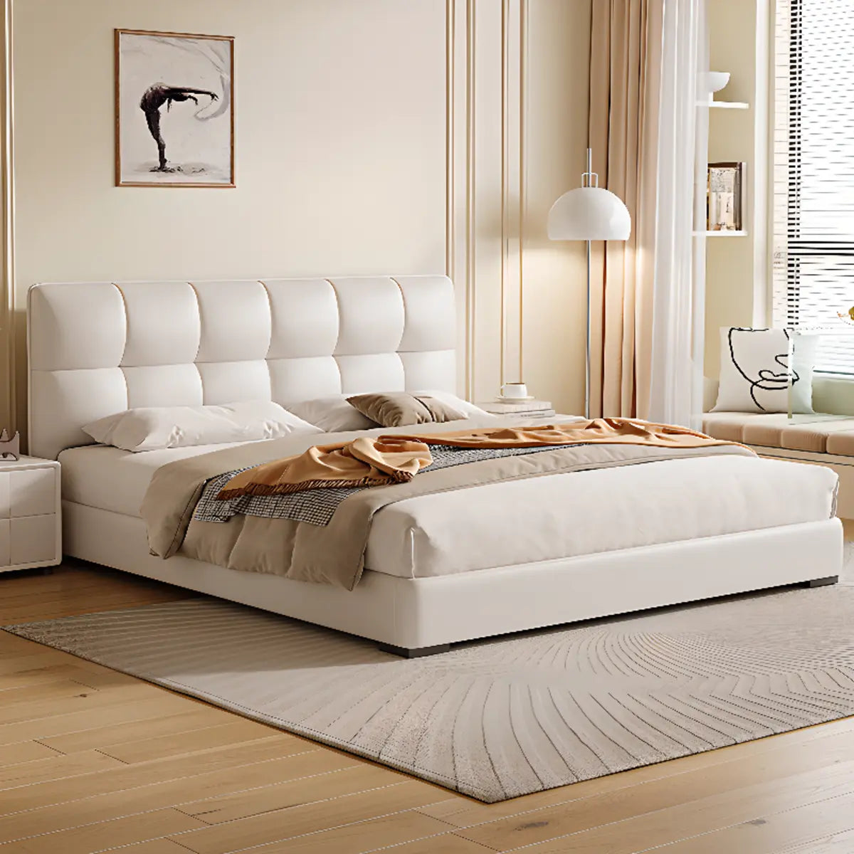 Upholstered Headboard White King Storage Included Bed Image - 1