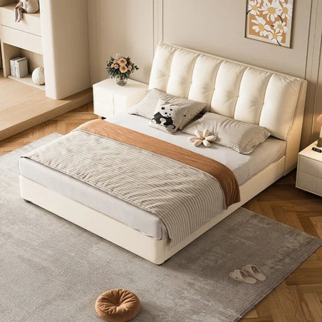 Upholstered Leather White Queen Storage Platform Bed Image - 1