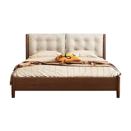 Upholstered Velvet Beige King Panel Bed with Headboard Image - 2