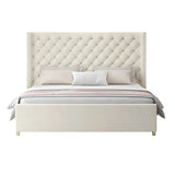 Upholstered White King Wingback Bed with Tufted Headboard Image - 5