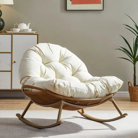 Upholstered Wooden Leg Rocker Chair with Slipcover Image - 1