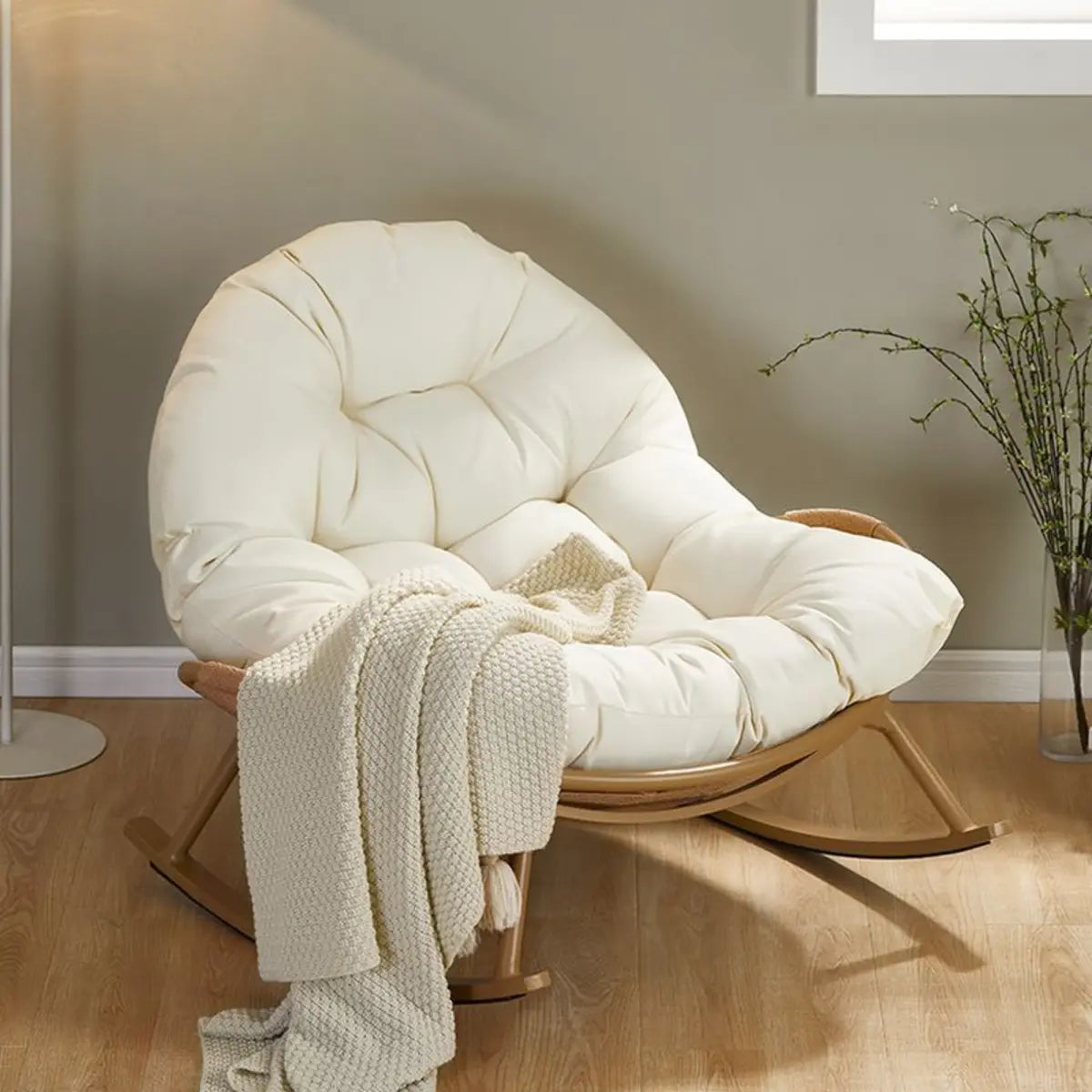 Upholstered Wooden Leg Rocker Chair with Slipcover Image - 4