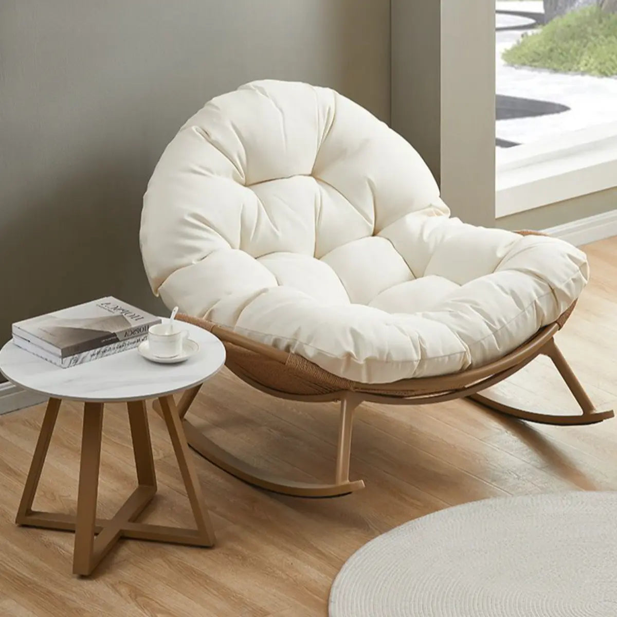 Upholstered Wooden Leg Rocker Chair with Slipcover Image - 6