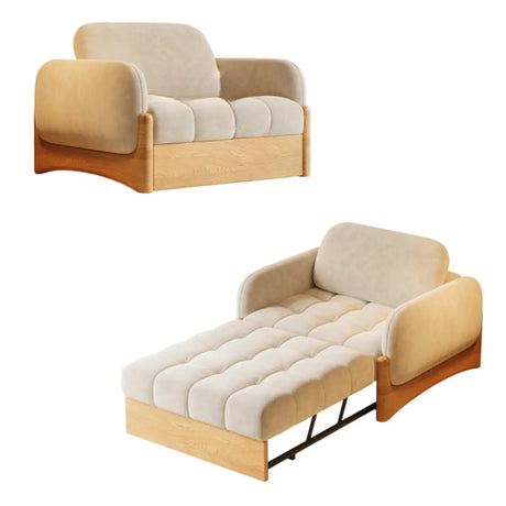 Versatile Beige Twin Curved Arms Wood Frame Cushion Futon Image - 2