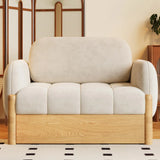 Versatile Beige Twin Curved Arms Wood Frame Cushion Futon Image - 3