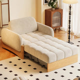 Versatile Beige Twin Curved Arms Wood Frame Cushion Futon Image - 4