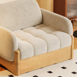 Versatile Beige Twin Curved Arms Wood Frame Cushion Futon Image - 5