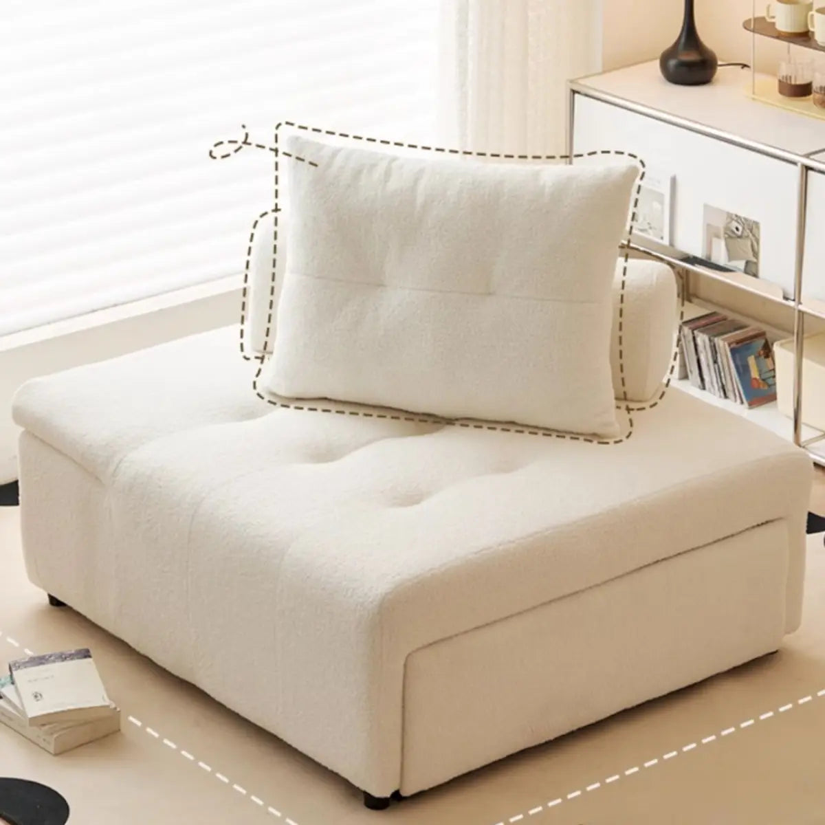 Versatile Cream Twin Square Fabric Foldable Futon Sofa Image - 1