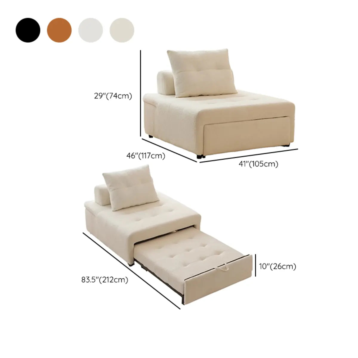 Versatile Cream Twin Square Fabric Foldable Futon Sofa Image - 10