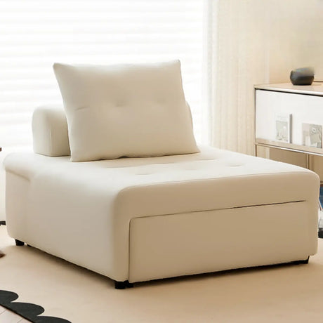 Versatile Cream Twin Square Fabric Foldable Futon Sofa Image - 2