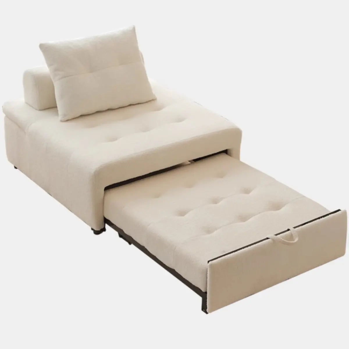 Versatile Cream Twin Square Fabric Foldable Futon Sofa Image - 4