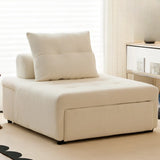 Versatile Cream Twin Square Fabric Foldable Futon Sofa Image - 7