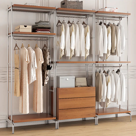 Versatile Metal and Wood Brown Drawers Shelves Coat Rack Image - 1