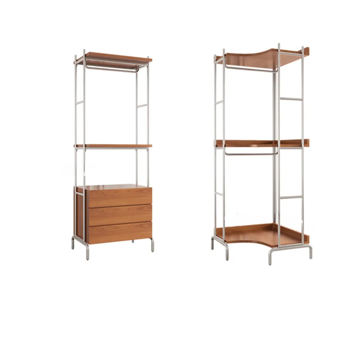 Versatile Metal and Wood Brown Drawers Shelves Coat Rack Image - 14