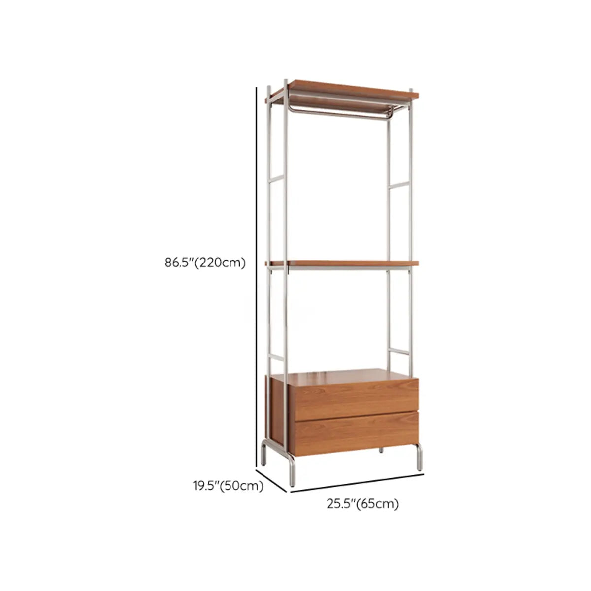 Versatile Metal and Wood Brown Drawers Shelves Coat Rack Image - 24