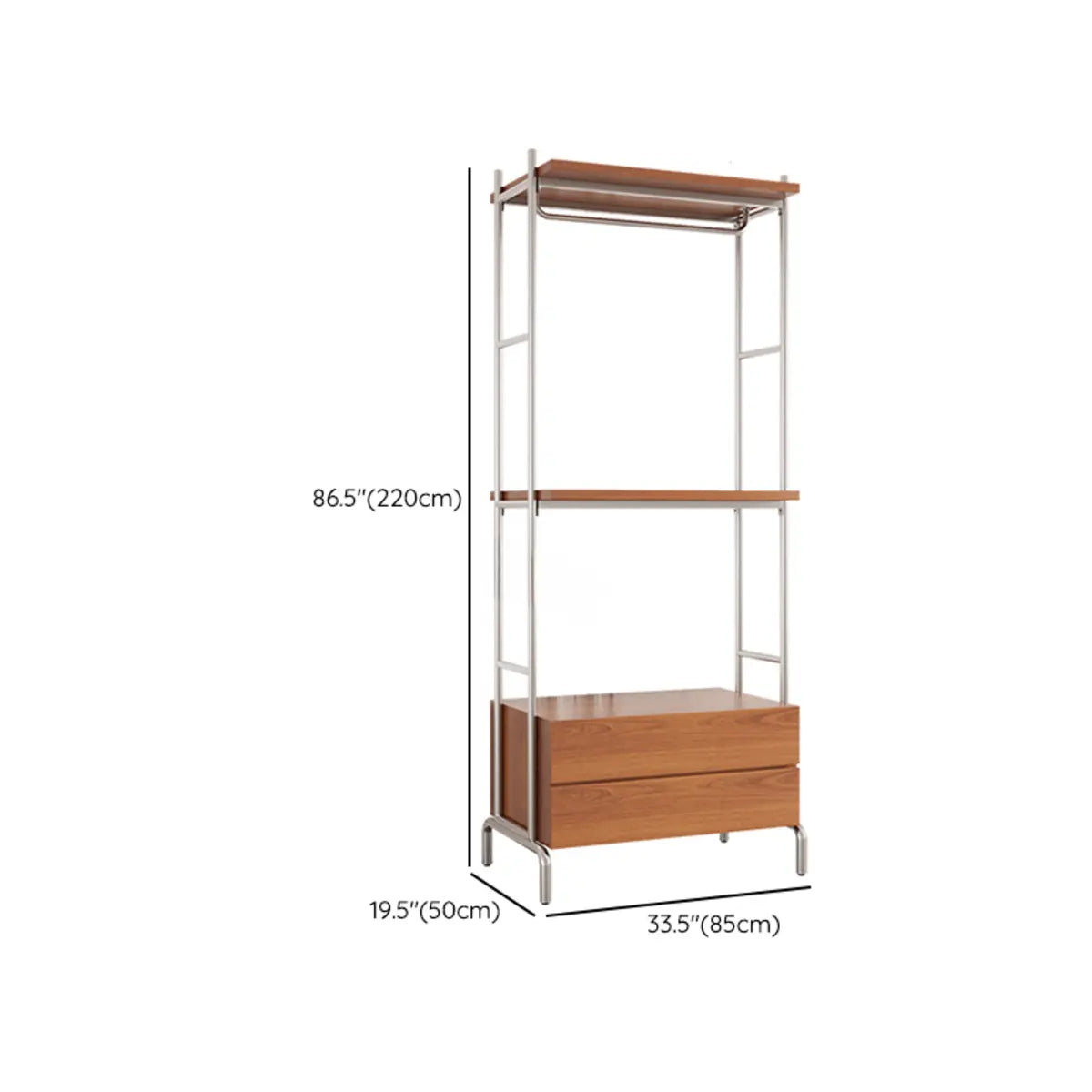 Versatile Metal and Wood Brown Drawers Shelves Coat Rack Image - 25