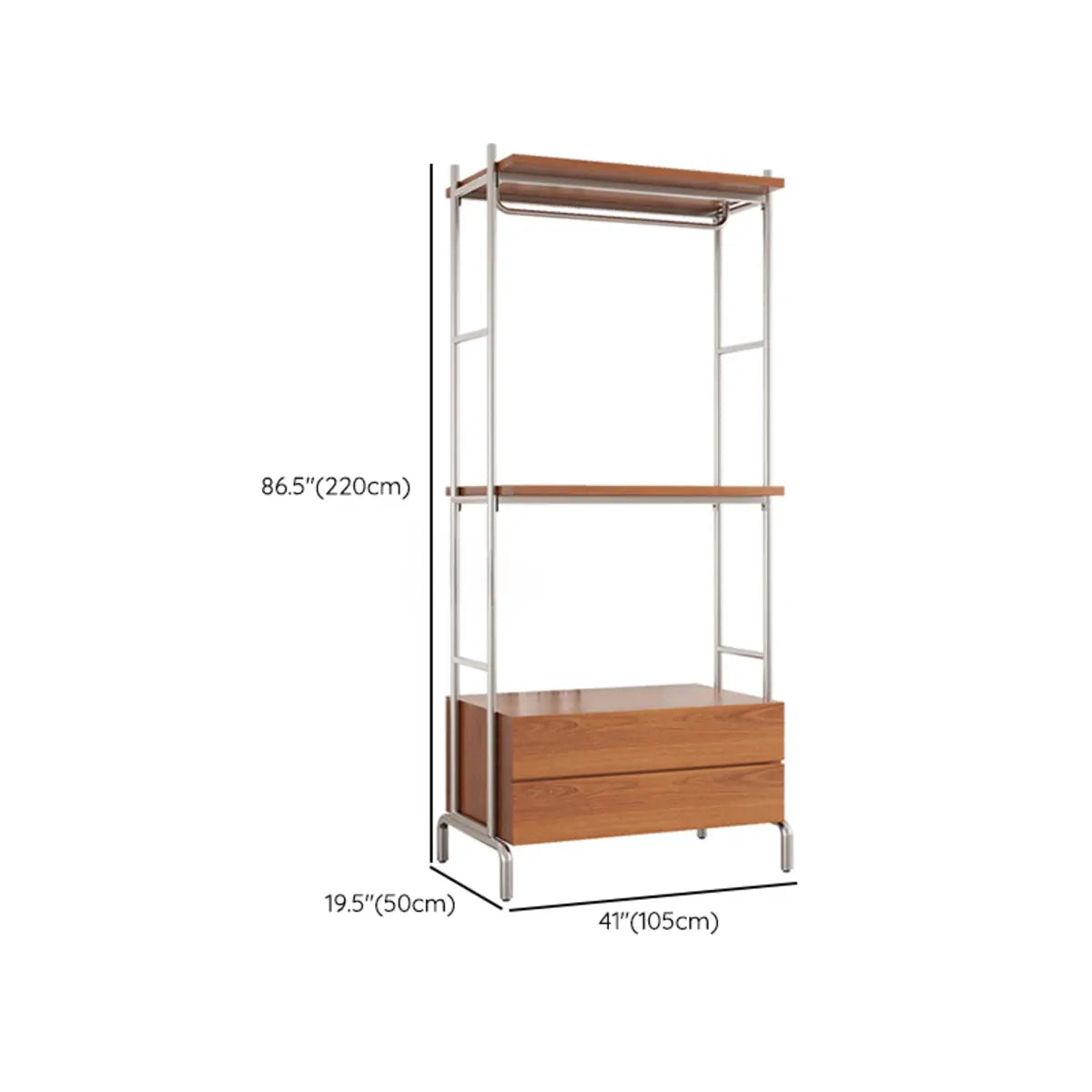 Versatile Metal and Wood Brown Drawers Shelves Coat Rack Image - 26